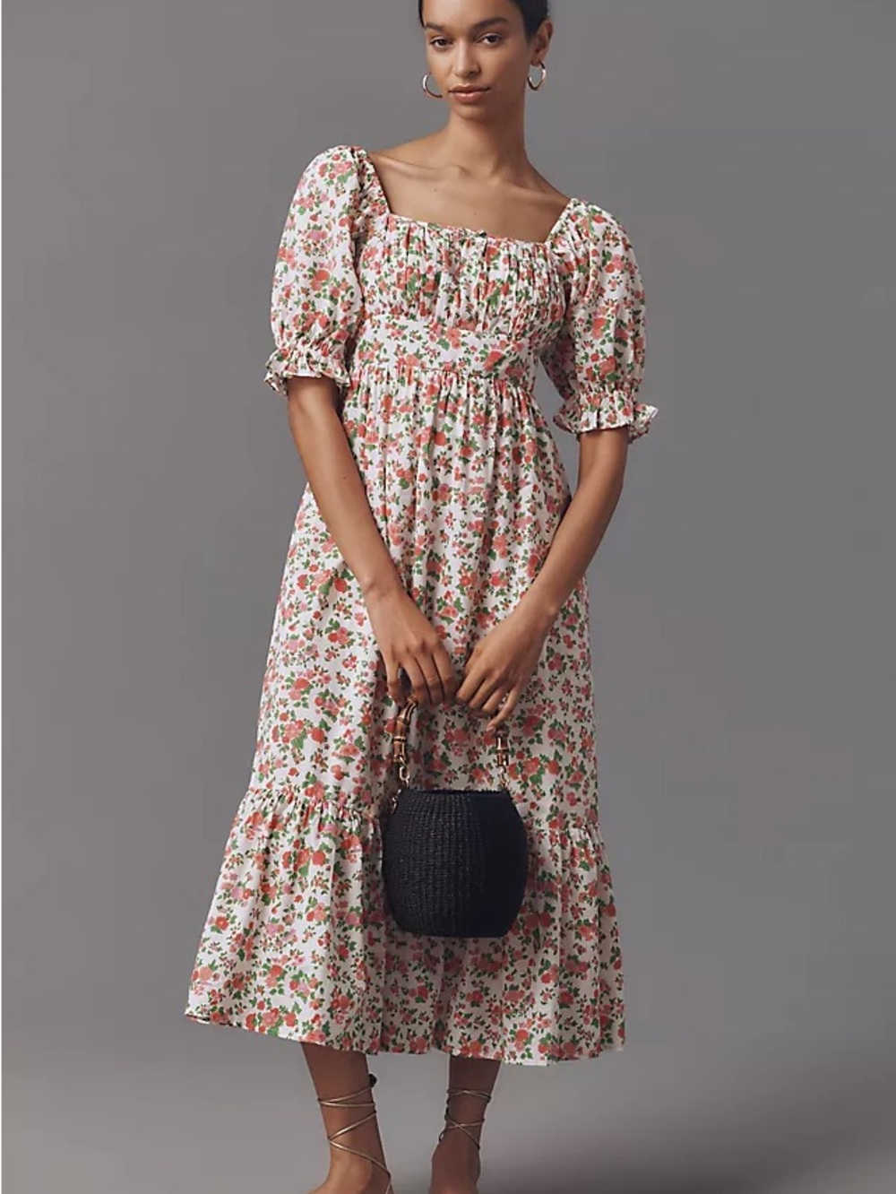 torrid Pink Floral Puff-Sleeve Midi Dress